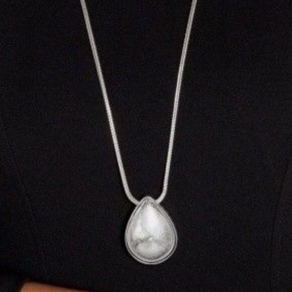 NWT Brighton MERCER DROP Teardrop Silver LONG Pendant Necklace - Picture 4 of 6